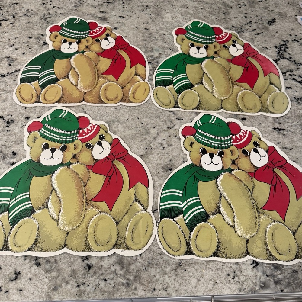Vintage Teddy Bearâ Placemats Christmas Holiday Set Of 4 80s 90s Retro